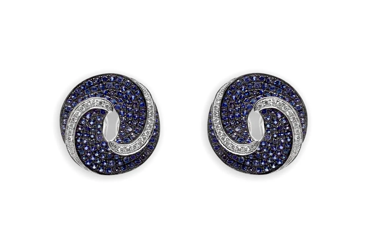 Earrings 18kt Gold Circle Sapphire & Diamonds Studs