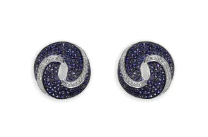 Earrings 18kt Gold Circle Sapphire & Diamonds Studs