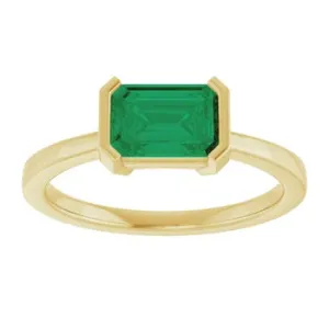 East-West Half-Bezel Emerald Ring