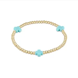 egirl signature cross gold pattern 3mm bead bracelet - turquoise by enewton