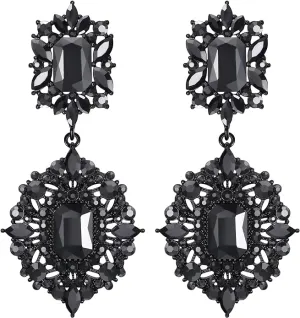 Elegant Vintage Inspired Black Smoke Gemstone Reign Medieval Style Earrings