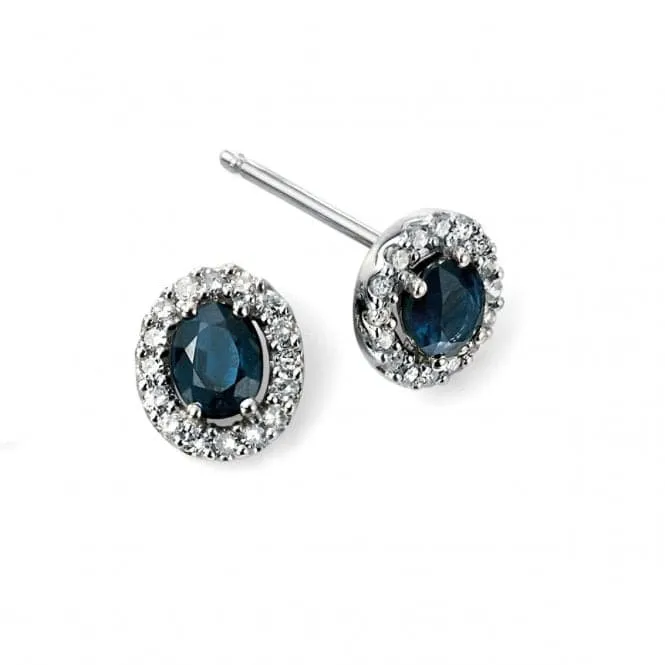 Elements 9ct White Gold Blue Sapphire And Diamond Cluster Earrings GE943L