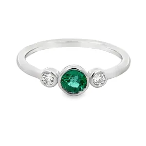 Emerald and Diamond 3-Stone Ring, 18Kt