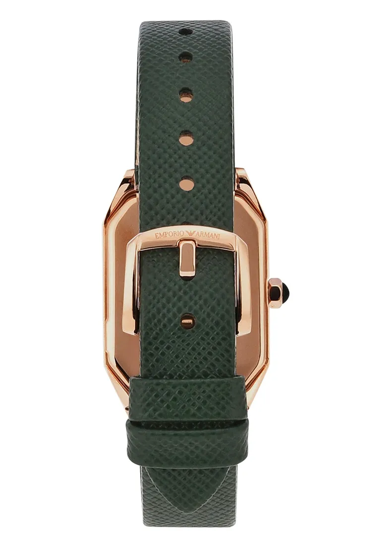 EMPORIO ARMANI GIOIA PEARL DIAL ROSE GOLD CASE GREEN LEATHER AR11149