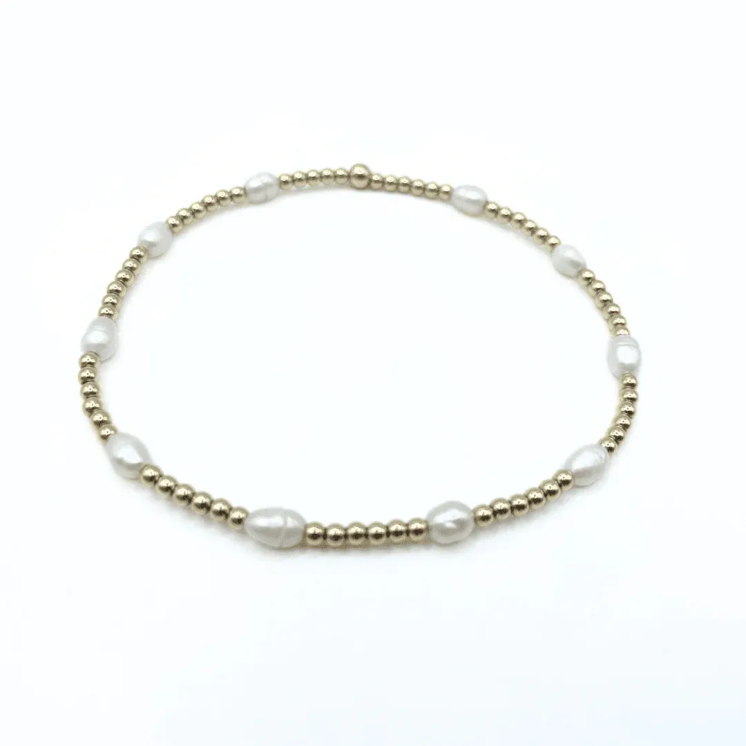 Erin Gray - Petite Patterned Rice Pearl Bracelet with 14k Gold Filled Beads