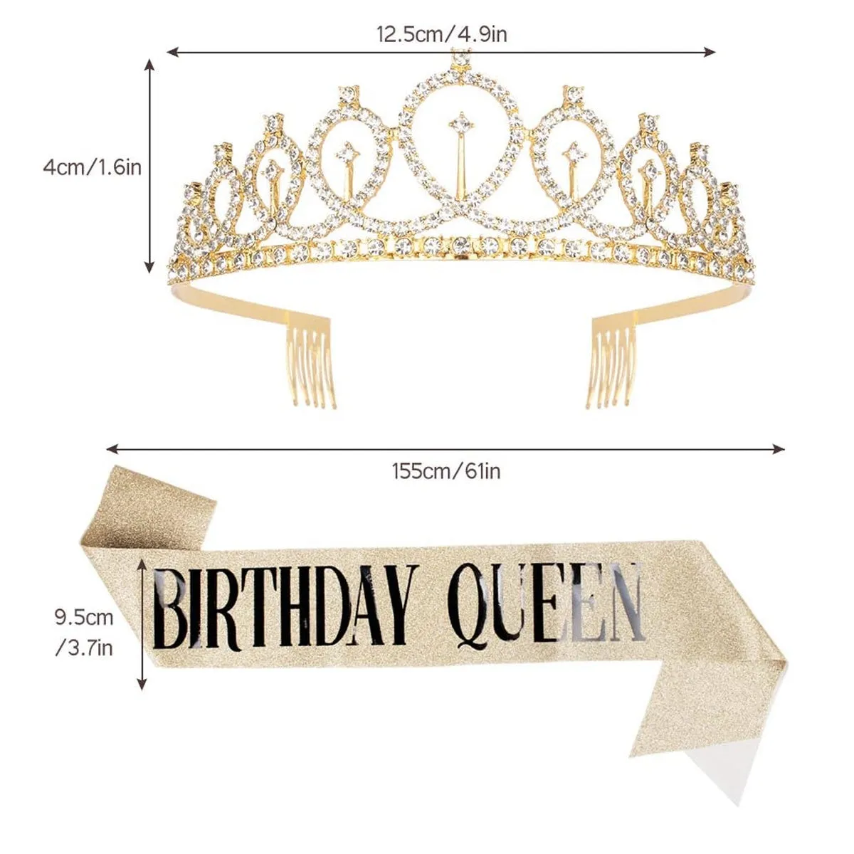 Fancydresswale Birthday Headbands Satin Sash and Tiara Birthday Crown for Girls Women Party Supplies- Gold Crown and Sash- Birthday Queen