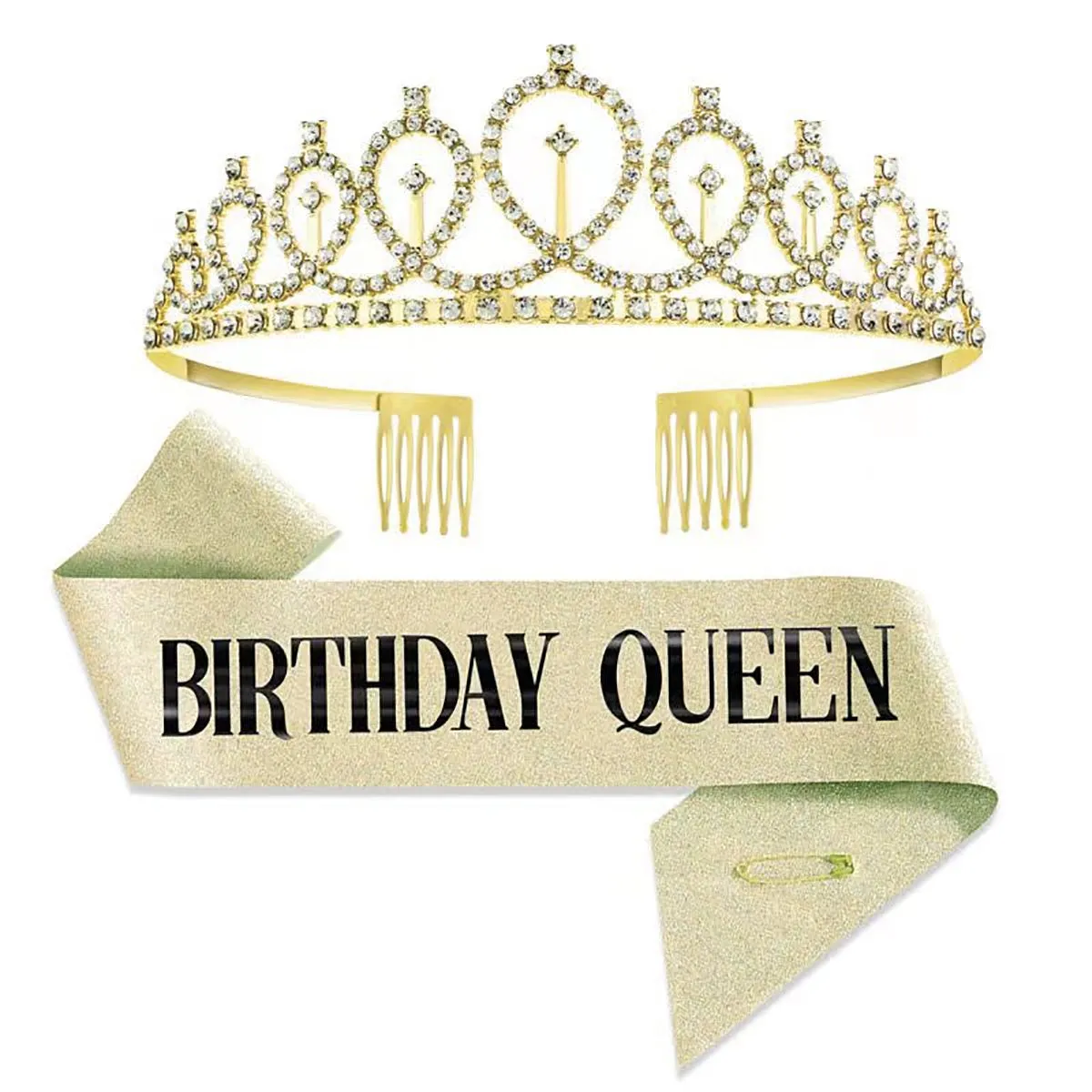 Fancydresswale Birthday Headbands Satin Sash and Tiara Birthday Crown for Girls Women Party Supplies- Gold Crown and Sash- Birthday Queen