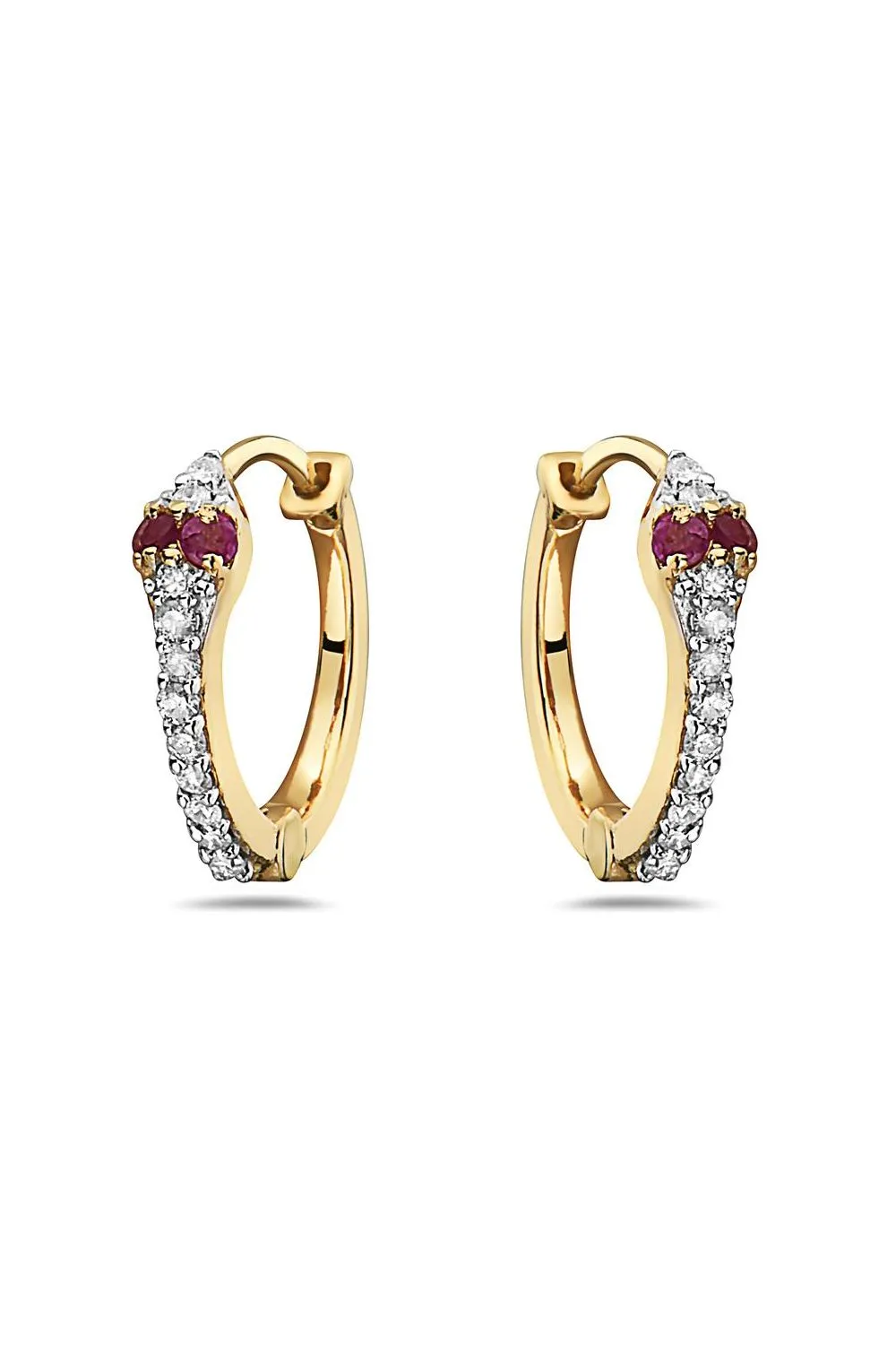 FC Creations Earrings 14K Gold Diamond/Ruby Snake Huggies  | Yellow Gold -  .17 Carats | Clearance Final Sale