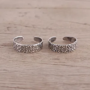 Floral Saga Pair of Floral Sterling Silver Toe Rings from India