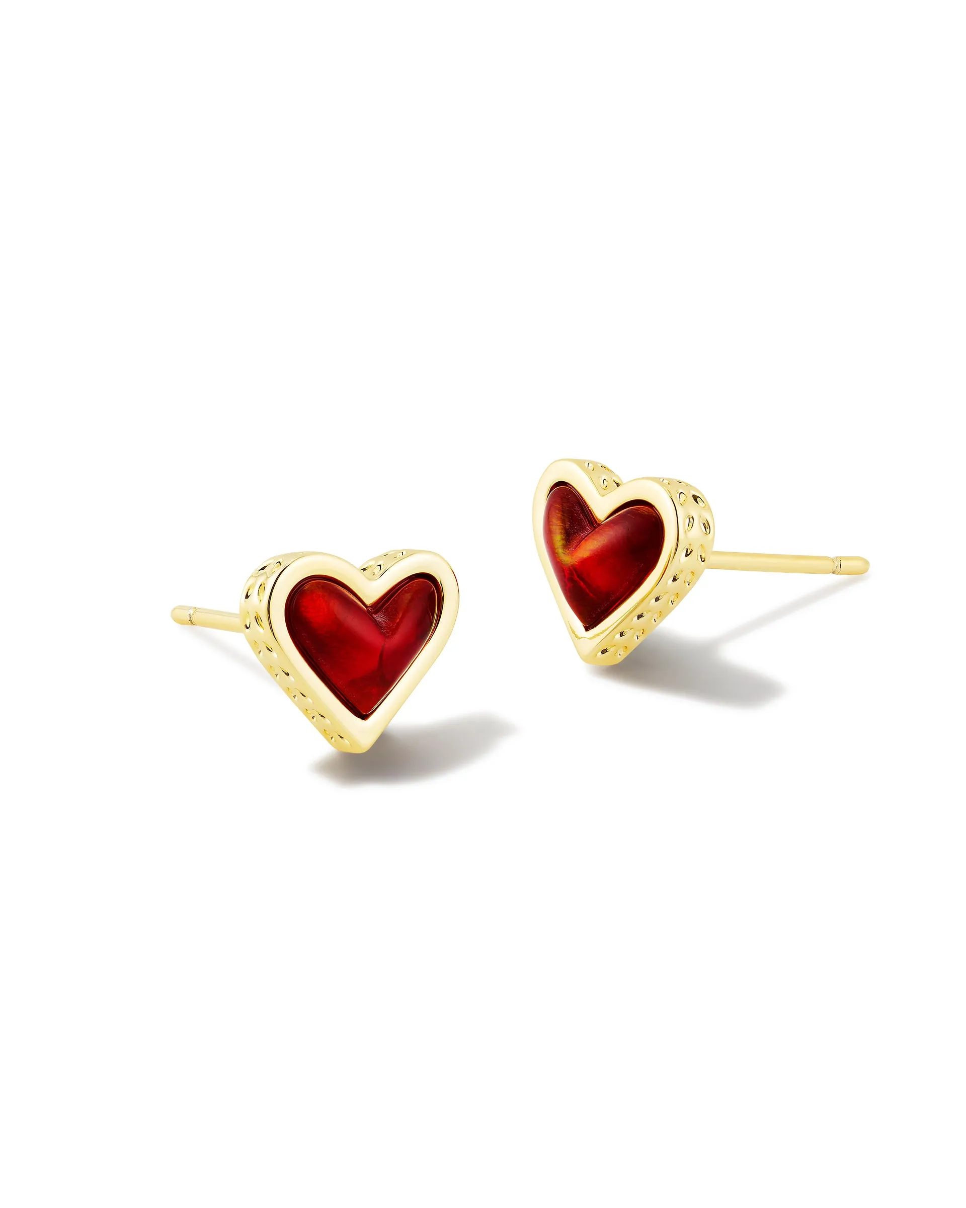 Framed Ari Heart Stud Earrings Gold - Red Opalescent Resin