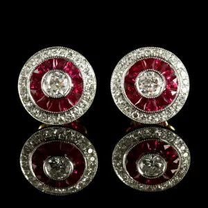 French Cut Ruby And Diamond Earrings 18Ct Gold