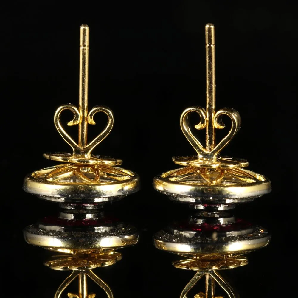 French Cut Ruby And Diamond Earrings 18Ct Gold