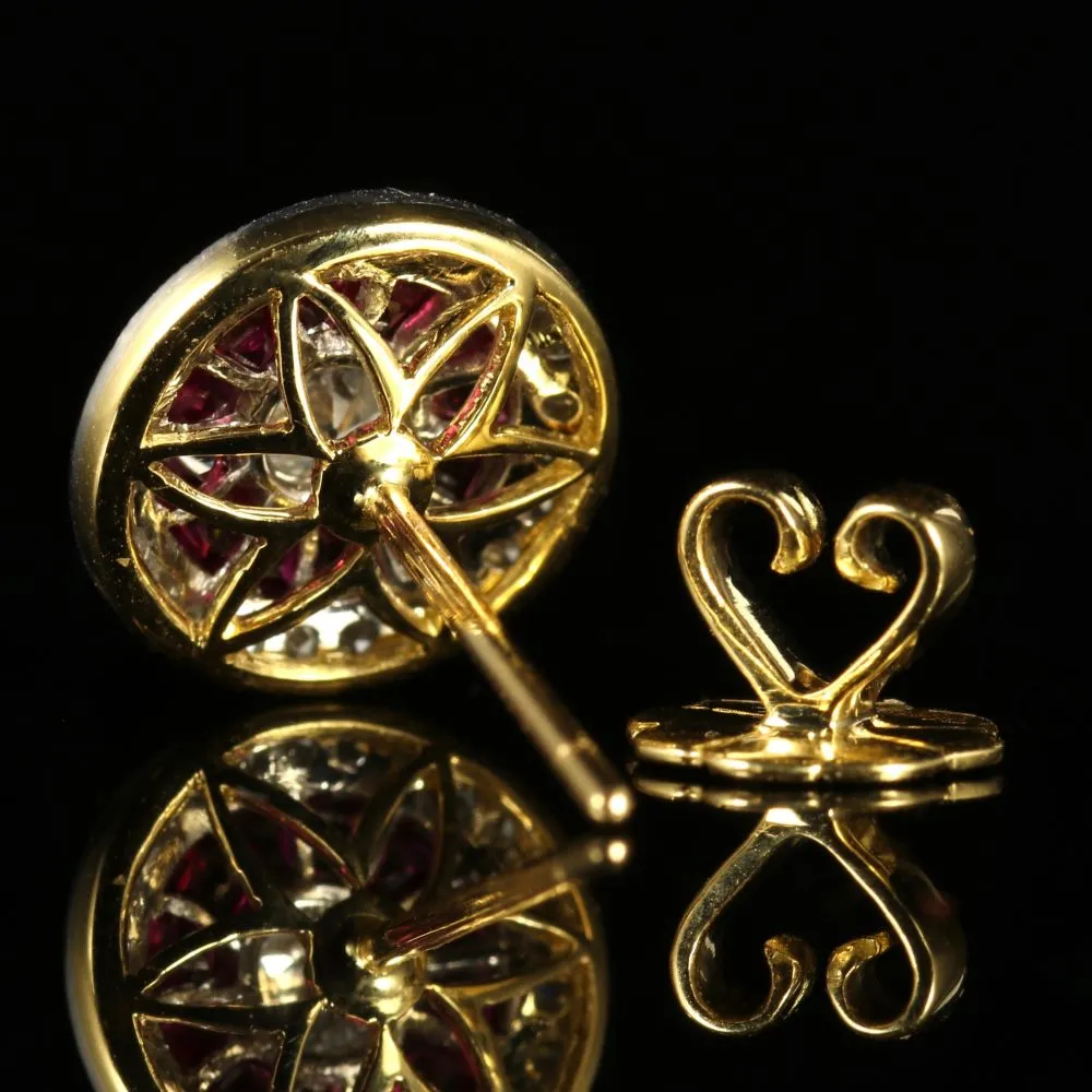 French Cut Ruby And Diamond Earrings 18Ct Gold