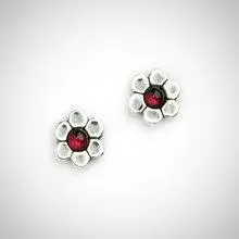 Garnet Flower Stud Earrings