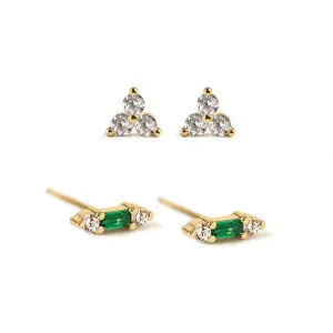 Gemstone Bar   Clover Studs Set Emerald