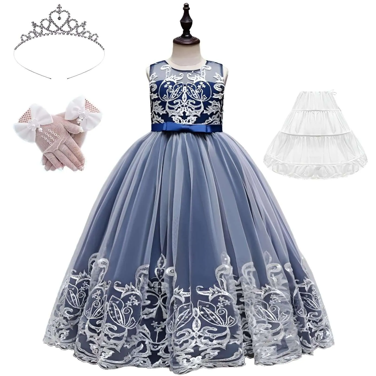 Girl's Formal Occasion Dress - With FREE Tiara, Gloves & Petticoat!