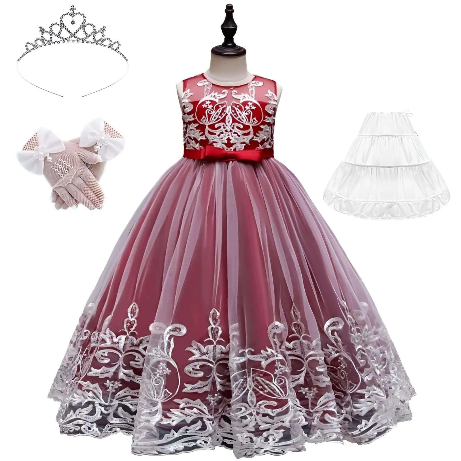 Girl's Formal Occasion Dress - With FREE Tiara, Gloves & Petticoat!