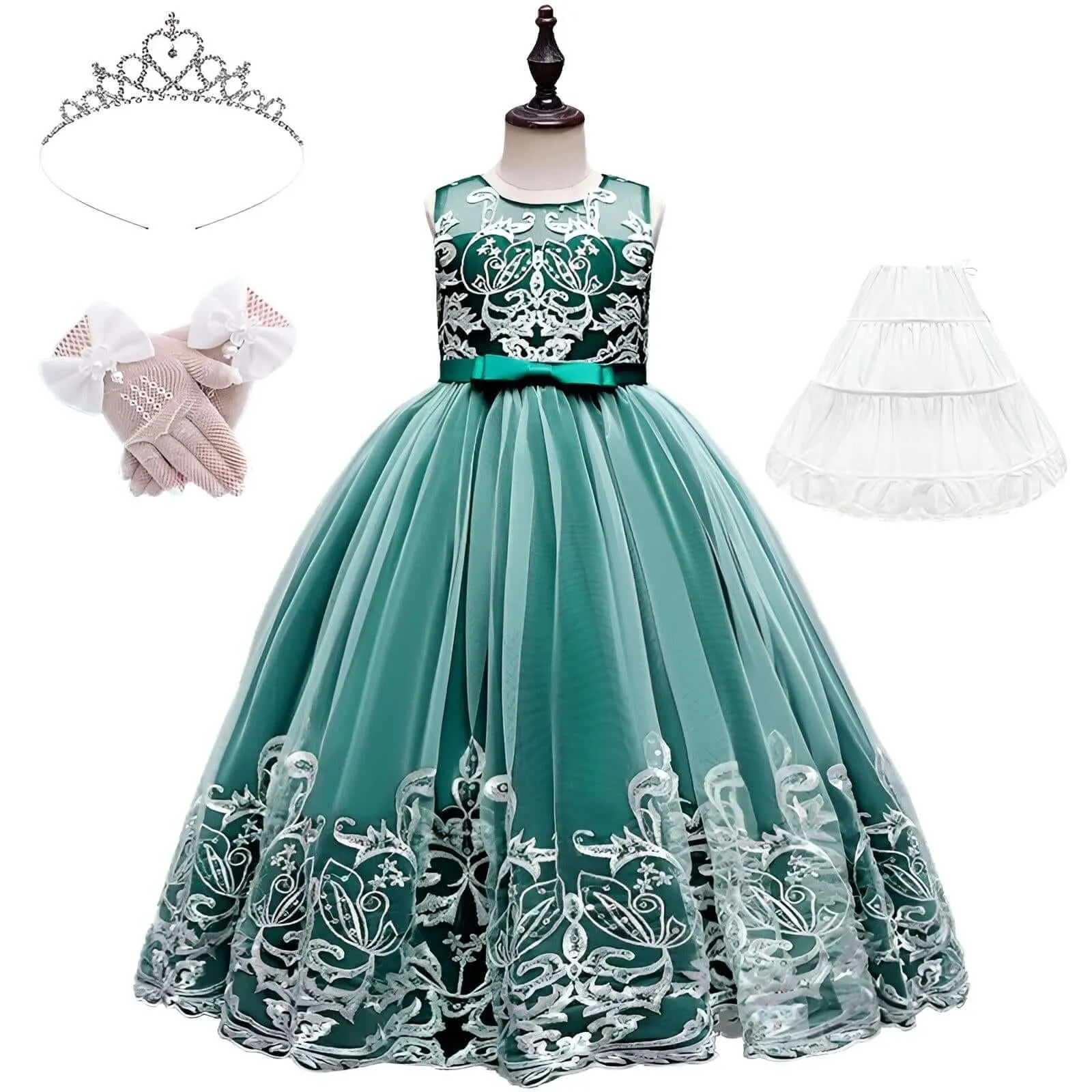 Girl's Formal Occasion Dress - With FREE Tiara, Gloves & Petticoat!