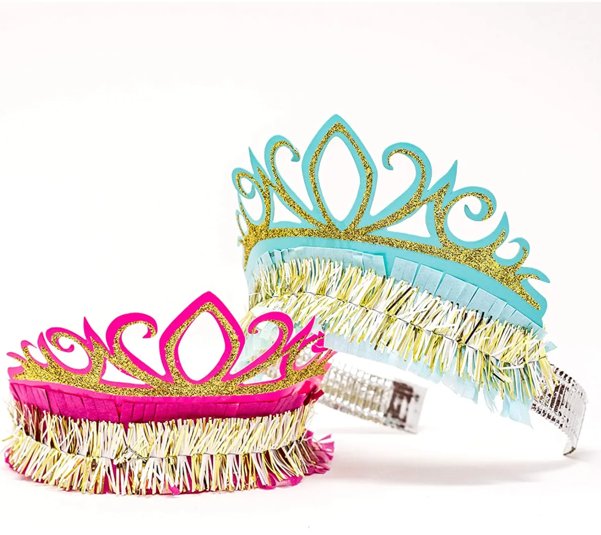 Glitter and Tinsel Tiara Hats – Assorted Colors – Set of 6