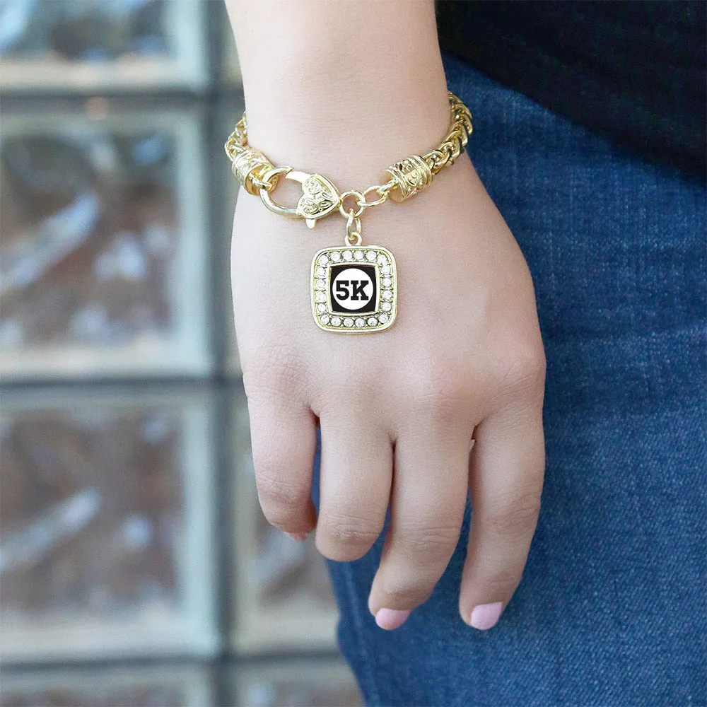 Gold 5K Runners Square Charm Braided Bracelet