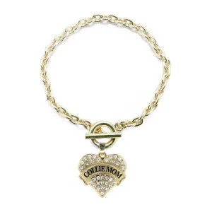 Gold Collie Mom Pave Heart Charm Toggle Bracelet