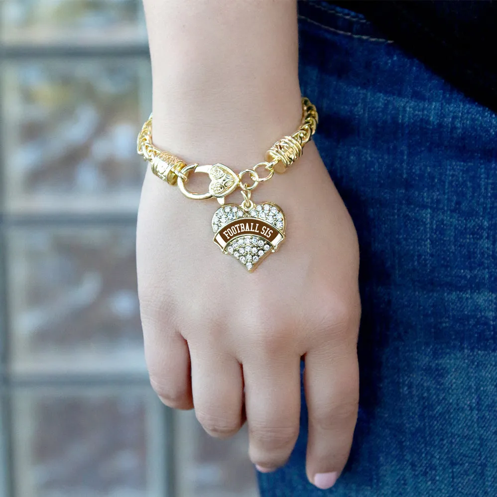 Gold Football Sis Design Pave Heart Charm Braided Bracelet