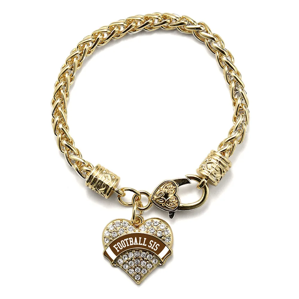 Gold Football Sis Design Pave Heart Charm Braided Bracelet