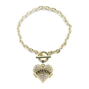 Gold Friends Pave Heart Charm Toggle Bracelet