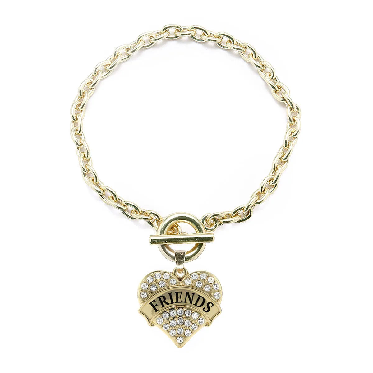 Gold Friends Pave Heart Charm Toggle Bracelet