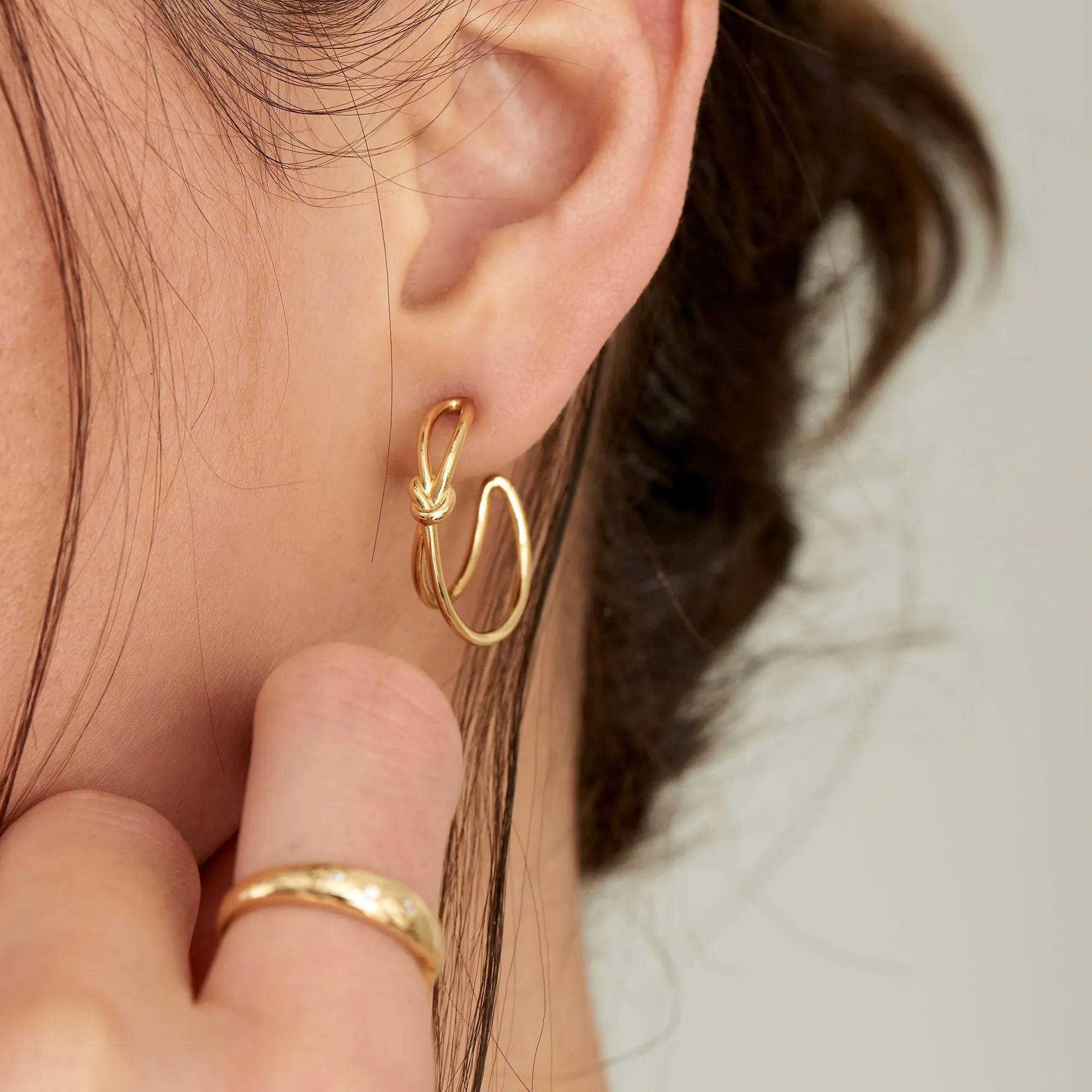 Gold Knot Stud Hoop Earrings