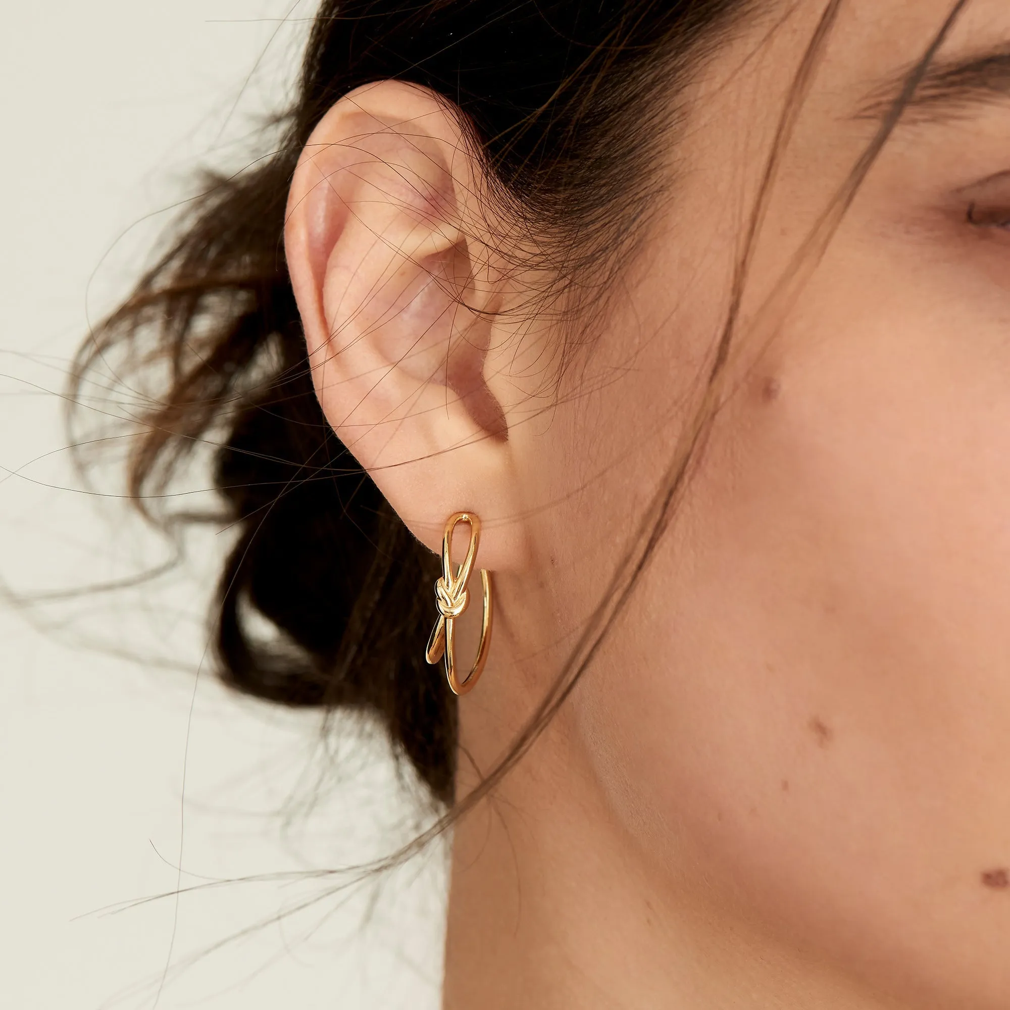 Gold Knot Stud Hoop Earrings