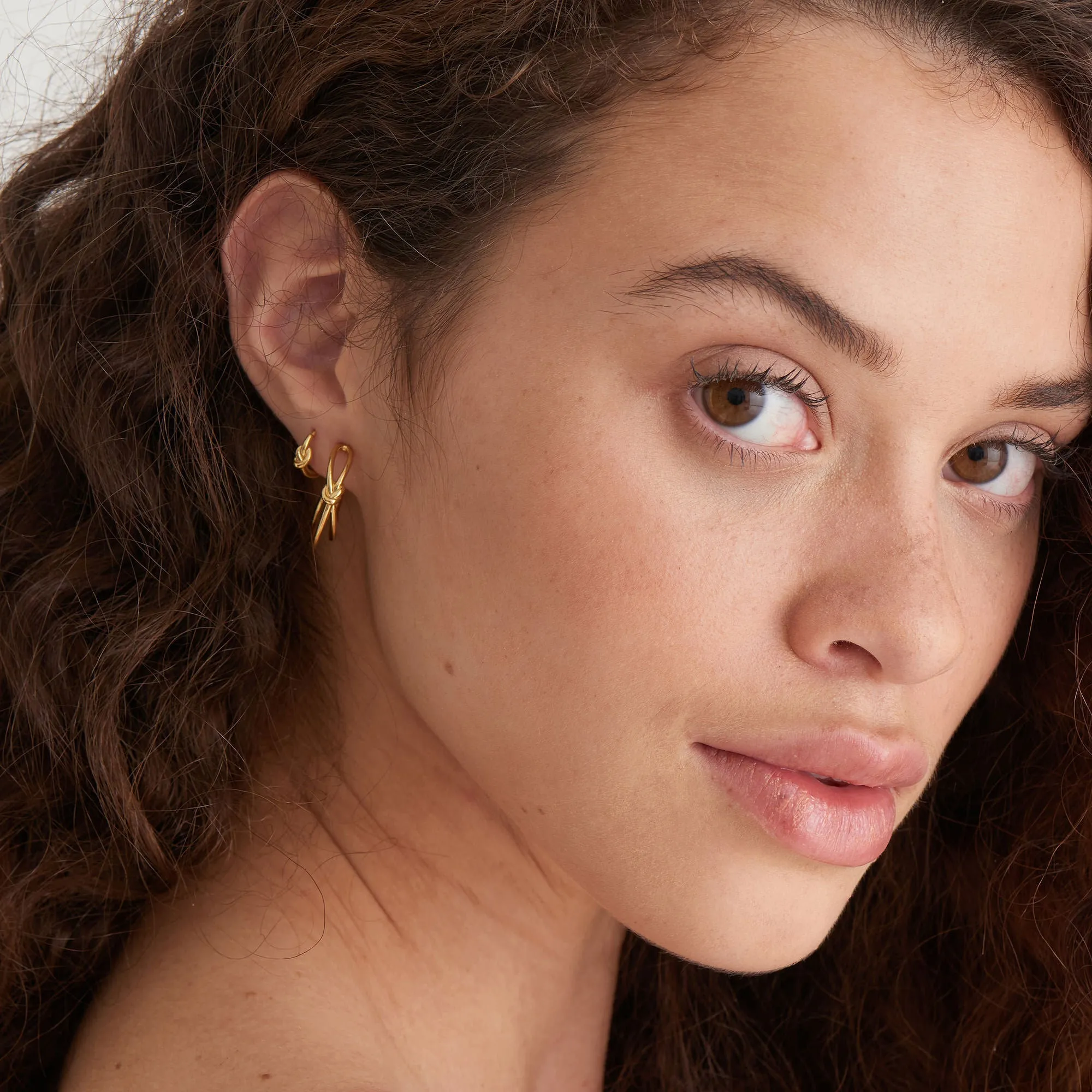 Gold Knot Stud Hoop Earrings