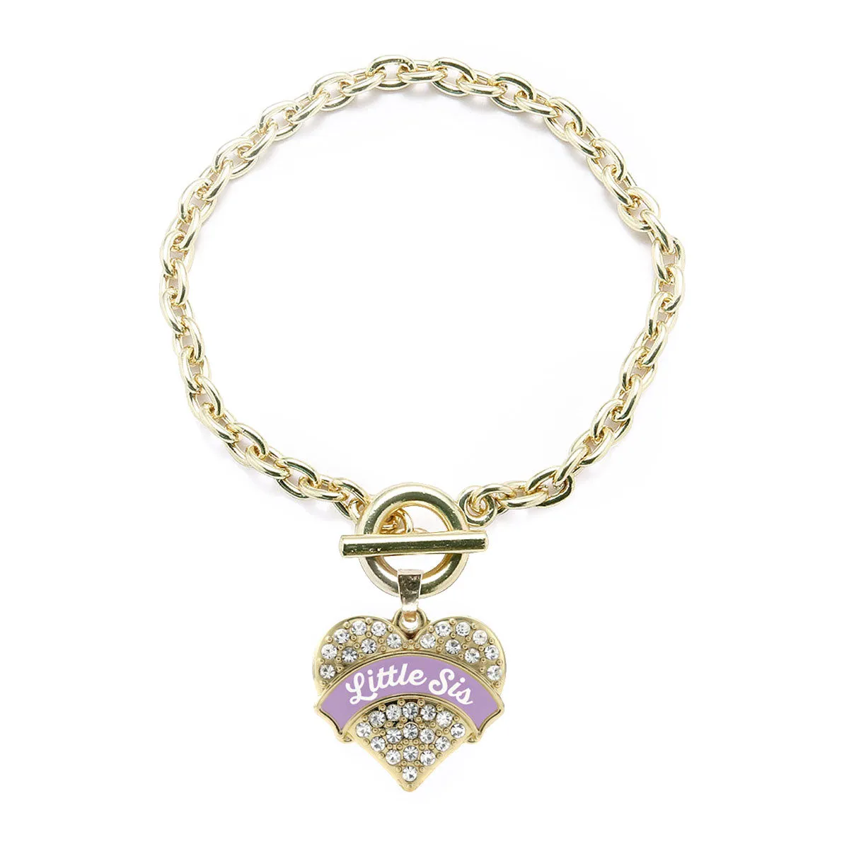 Gold Lavender Little Sister Pave Heart Charm Toggle Bracelet