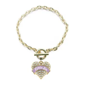 Gold Lavender Little Sister Pave Heart Charm Toggle Bracelet