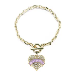 Gold Lavender Matron of Honor Pave Heart Charm Toggle Bracelet