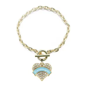 Gold Light Blue Granddaughter Pave Heart Charm Toggle Bracelet