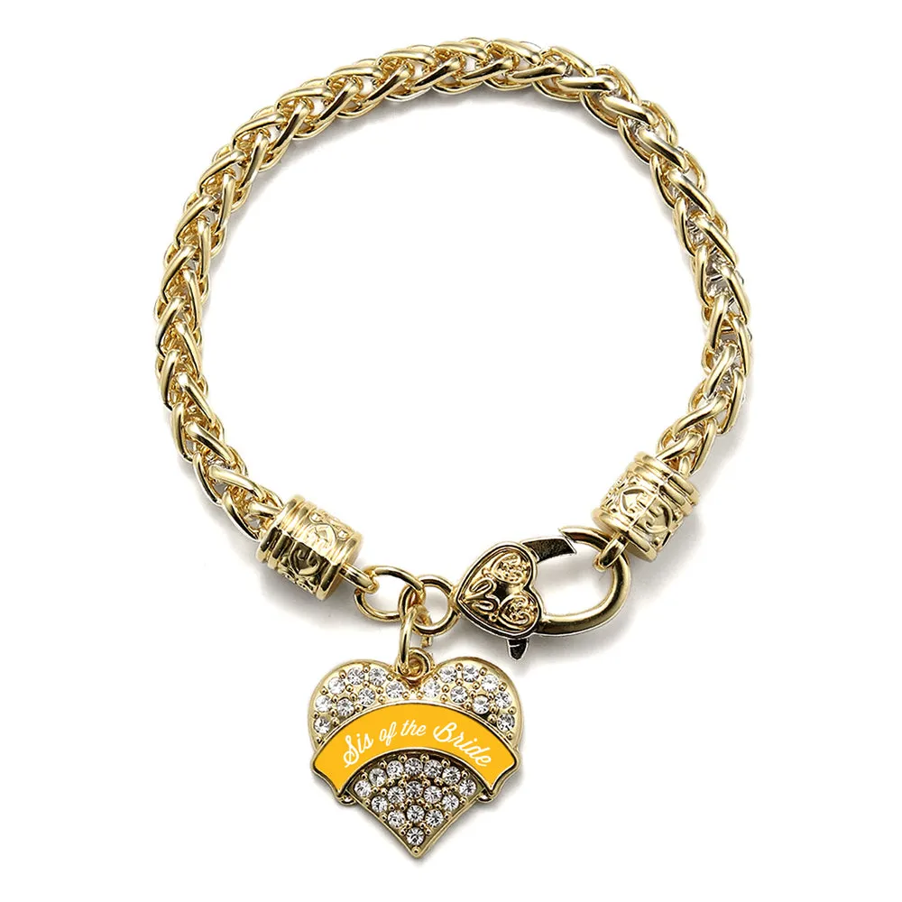 Gold Marigold Sis of the Bride Pave Heart Charm Braided Bracelet