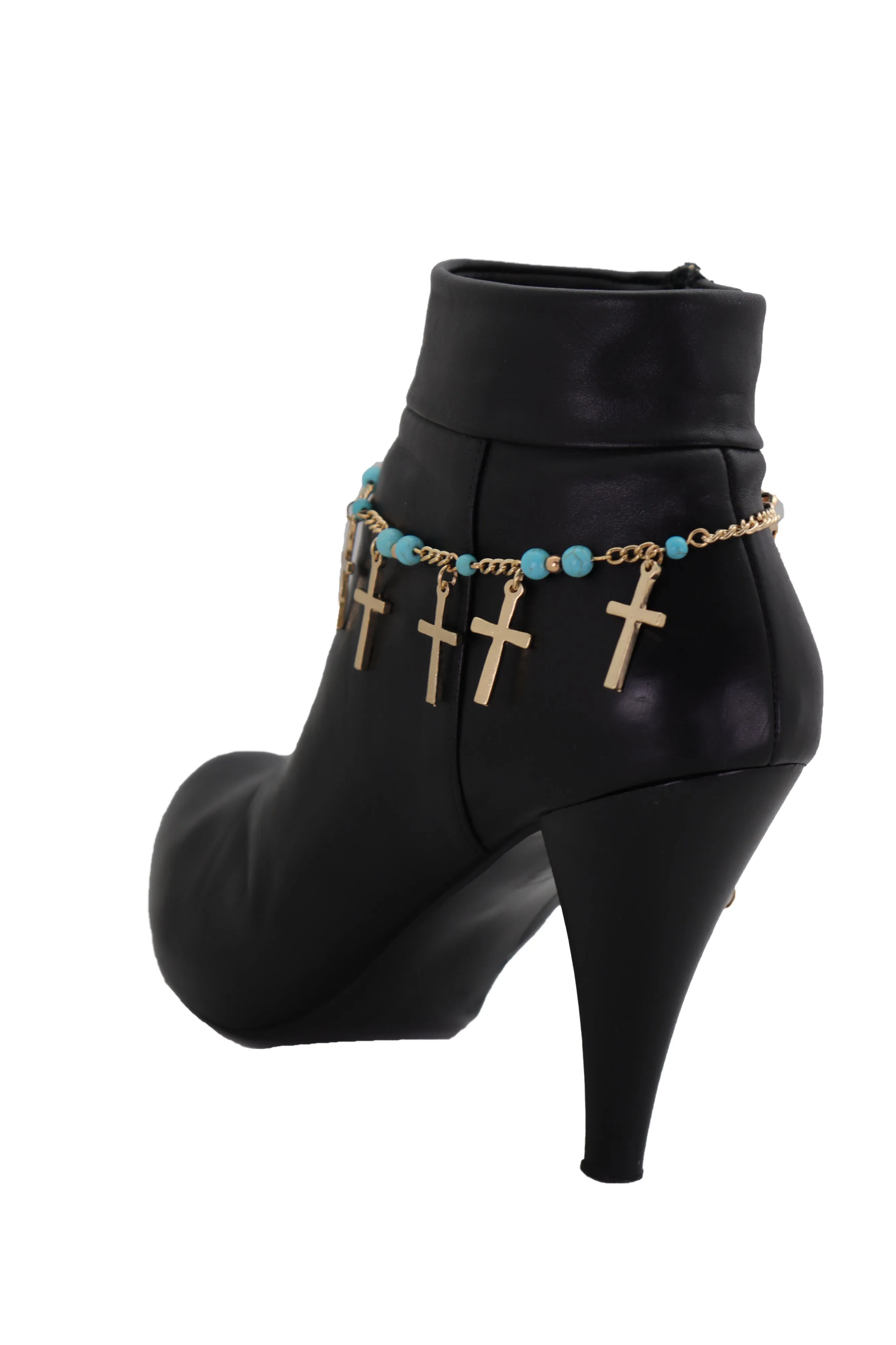 Gold Metal Western Boot Chain Bracelet Shoe Cross Charm Anklet