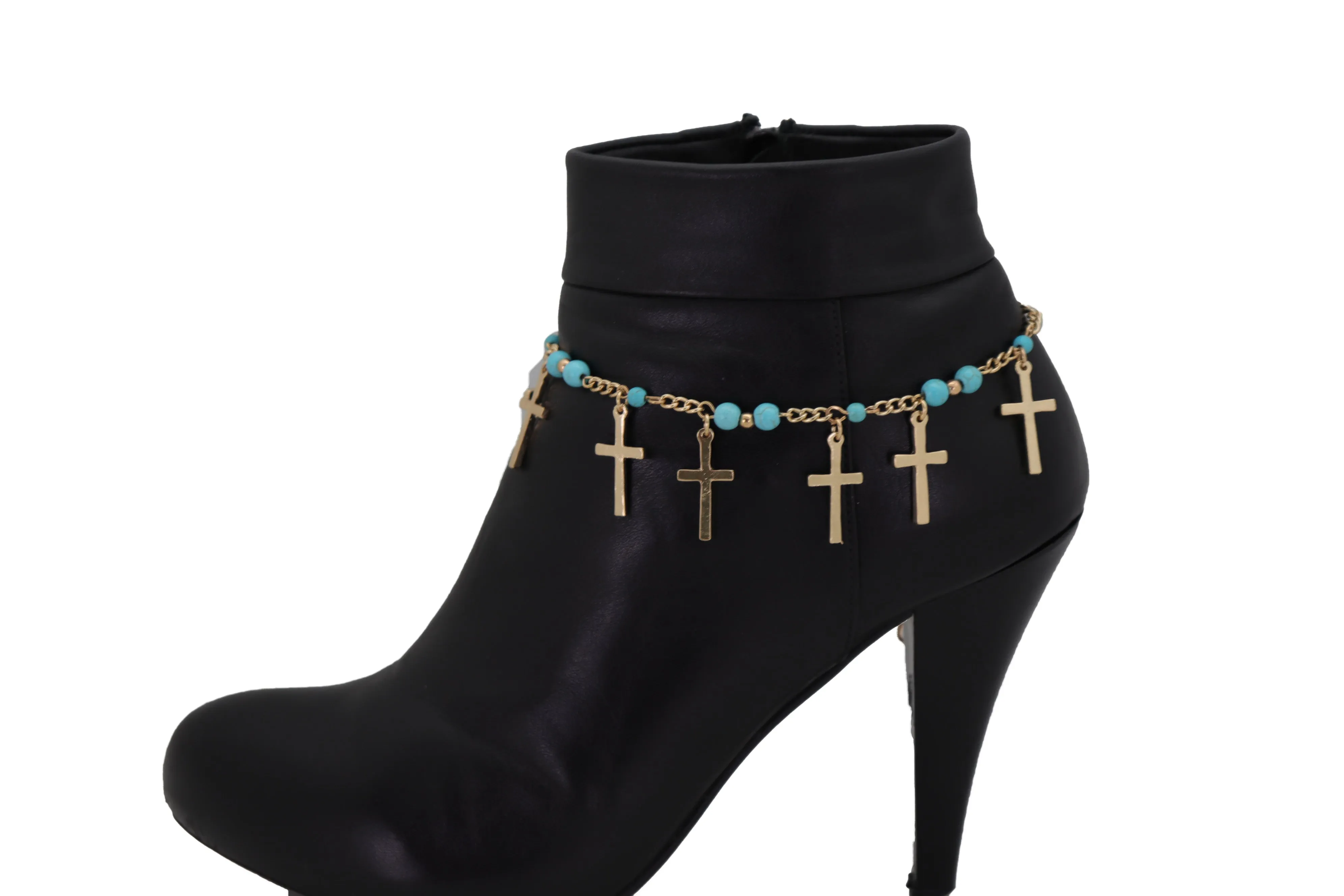 Gold Metal Western Boot Chain Bracelet Shoe Cross Charm Anklet