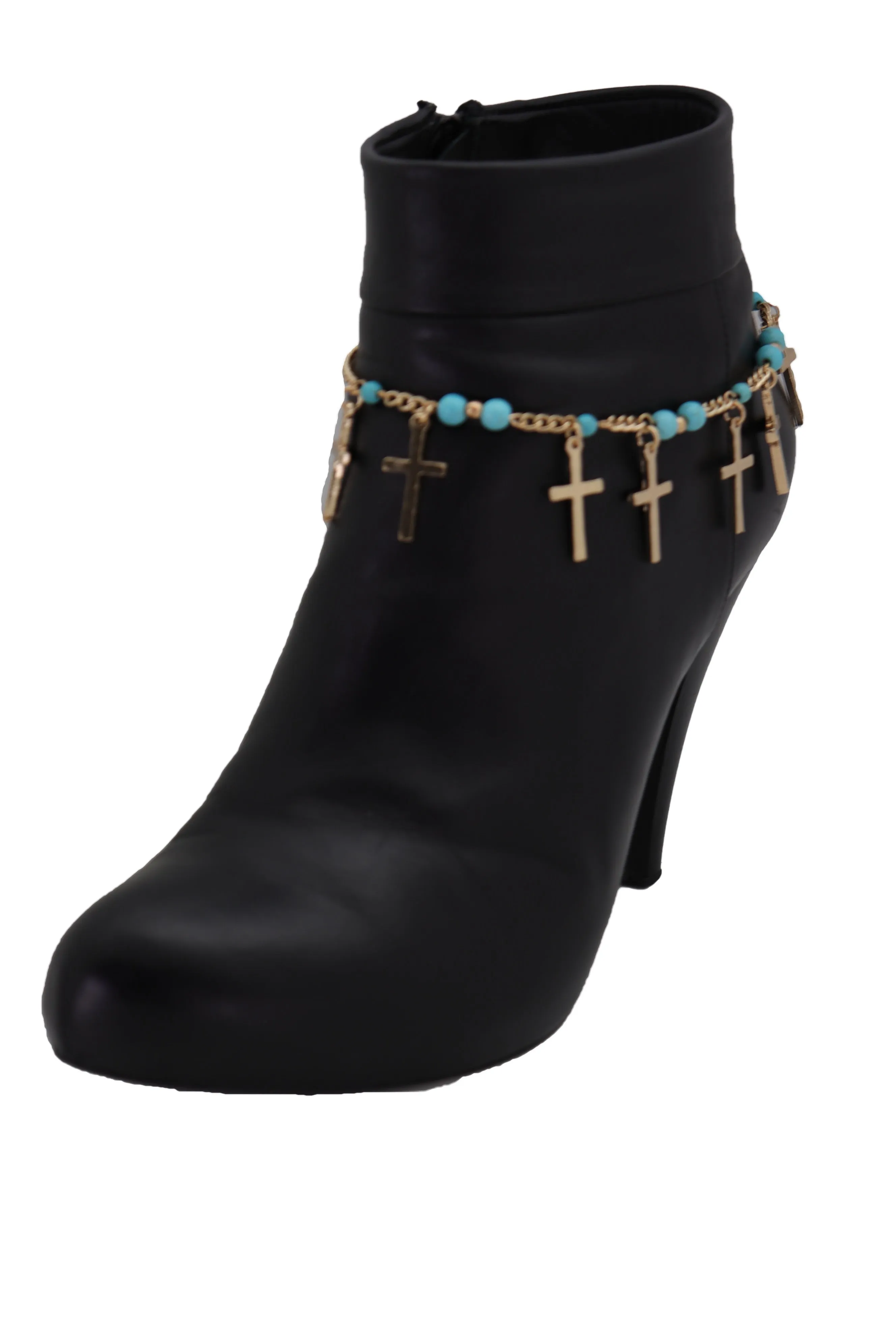 Gold Metal Western Boot Chain Bracelet Shoe Cross Charm Anklet