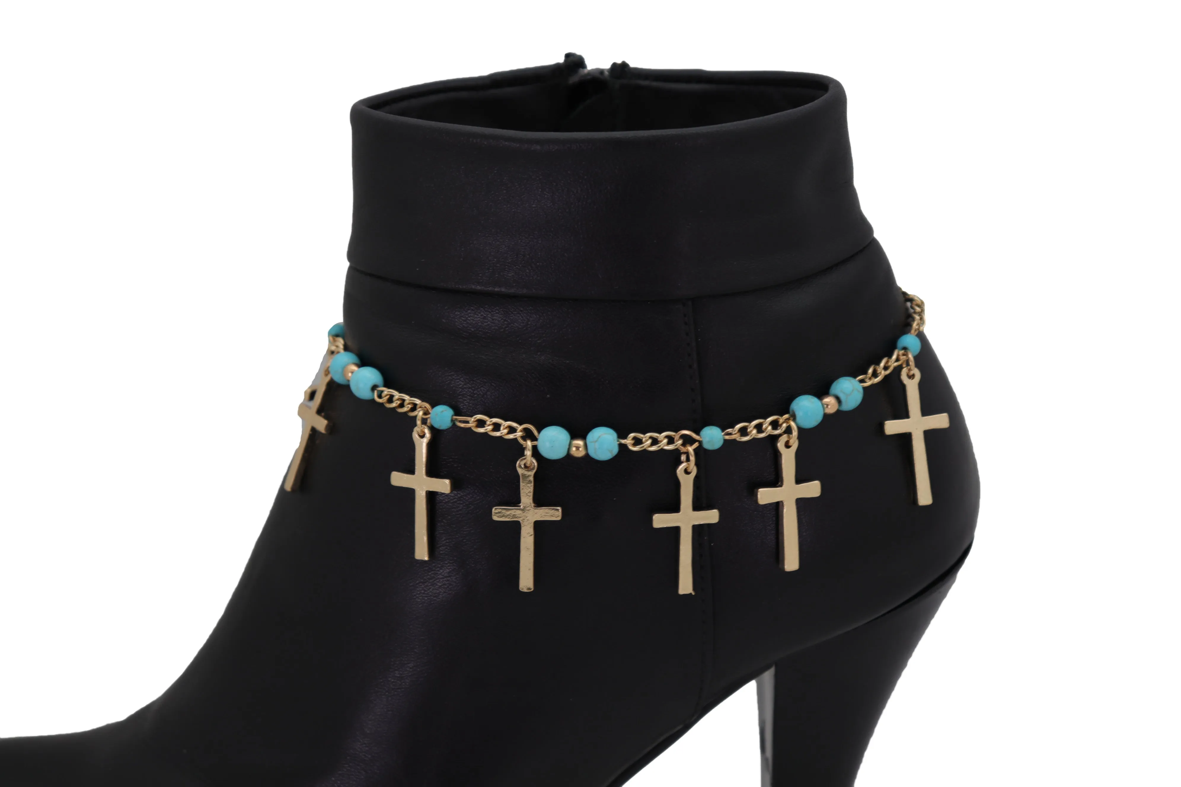 Gold Metal Western Boot Chain Bracelet Shoe Cross Charm Anklet