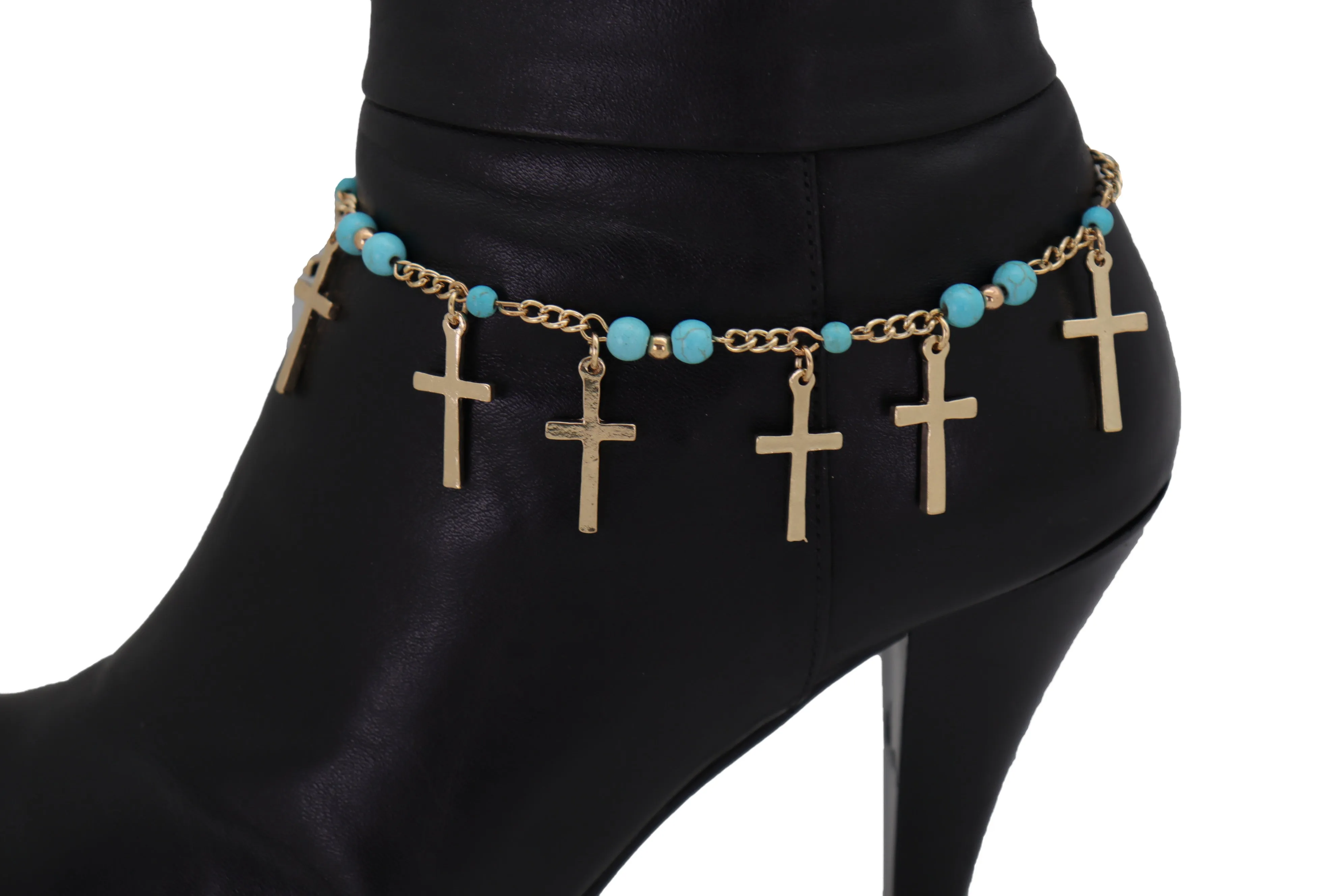 Gold Metal Western Boot Chain Bracelet Shoe Cross Charm Anklet