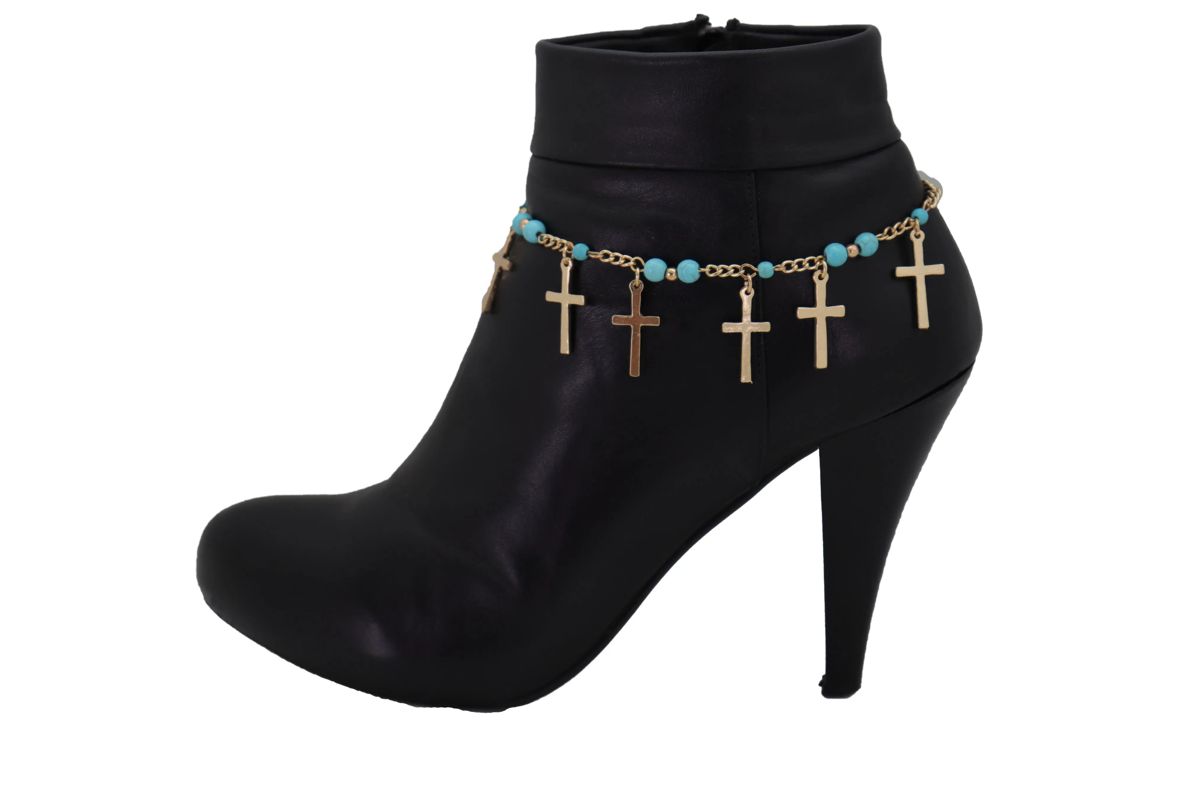 Gold Metal Western Boot Chain Bracelet Shoe Cross Charm Anklet