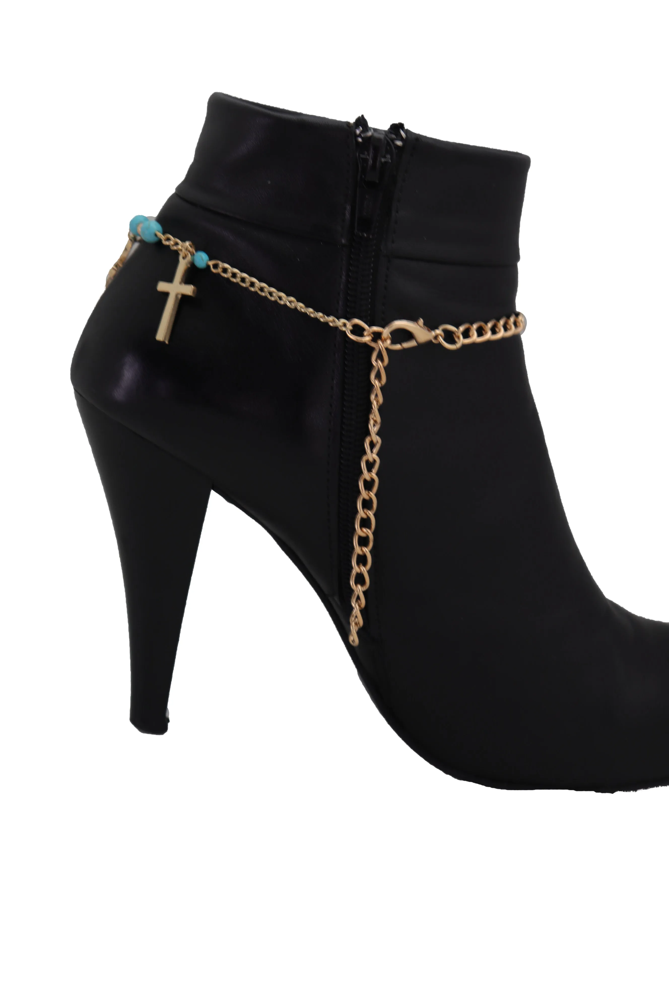 Gold Metal Western Boot Chain Bracelet Shoe Cross Charm Anklet