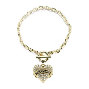 Gold Paramedic Pave Heart Charm Toggle Bracelet