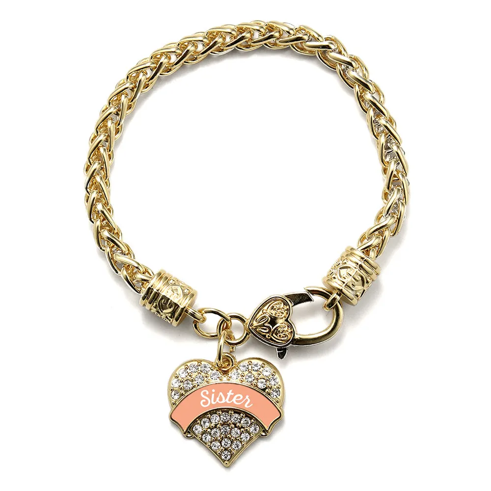 Gold Peach Sister Pave Heart Charm Braided Bracelet