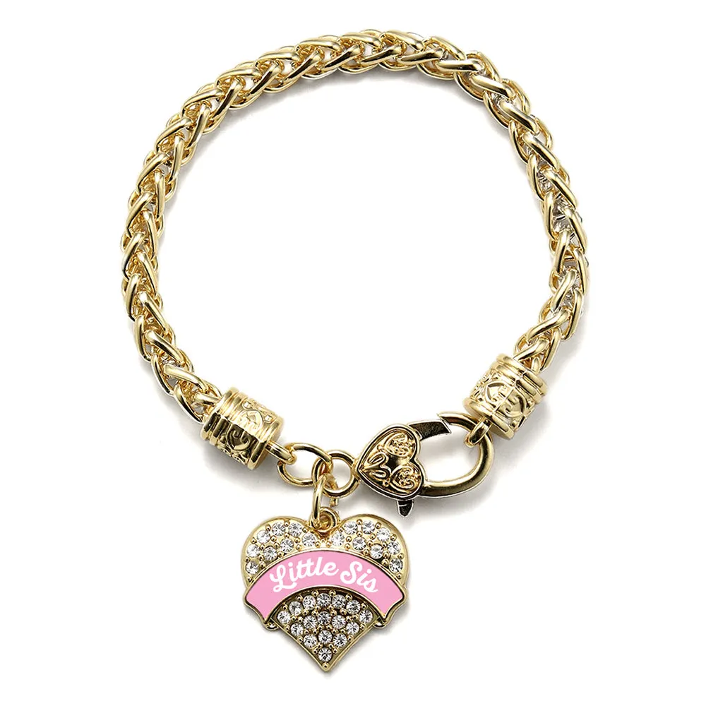 Gold Pink Little Sister Pave Heart Charm Braided Bracelet