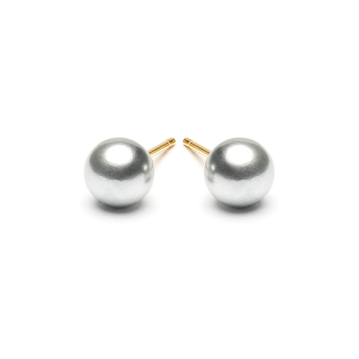 Gold Plated 6 mm Gray Pearl Stud Earrings