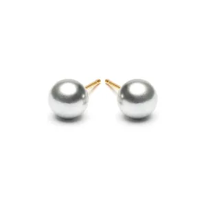 Gold Plated 6 mm Gray Pearl Stud Earrings