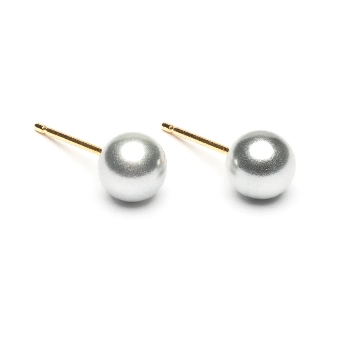 Gold Plated 6 mm Gray Pearl Stud Earrings